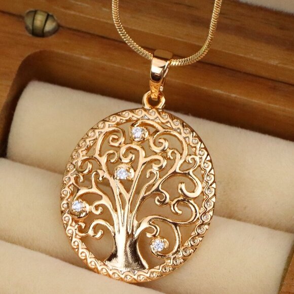 ✔ACCEPT OFFER Jewelry - "Rose Gold Tree of Life Pendant with Elegant Cutout and Crystals, XPPT1523